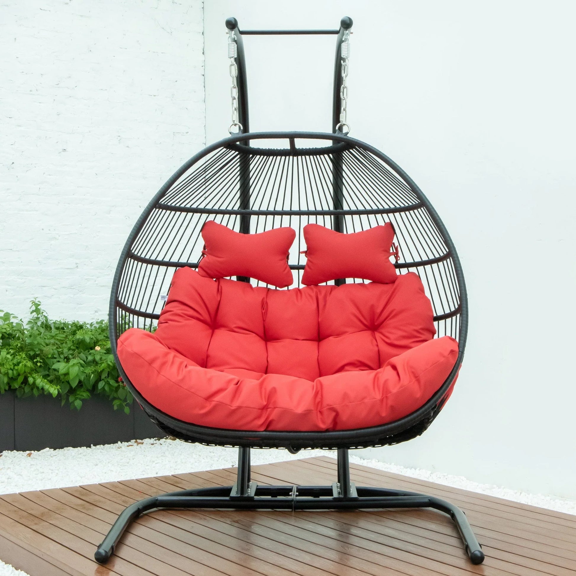 Wicker 2 Person Double Folding Hanging Egg Swing Chair - Elax Furniture