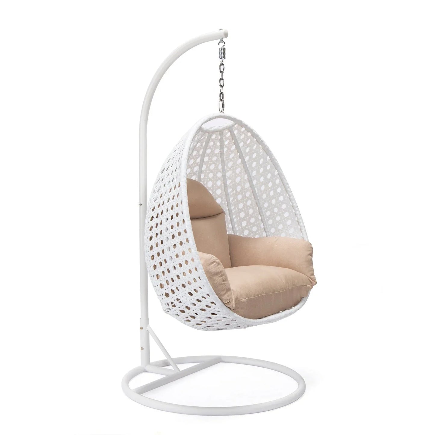 White Wicker Hanging Single Egg Swing Chair With Cushions - Elax Furniture