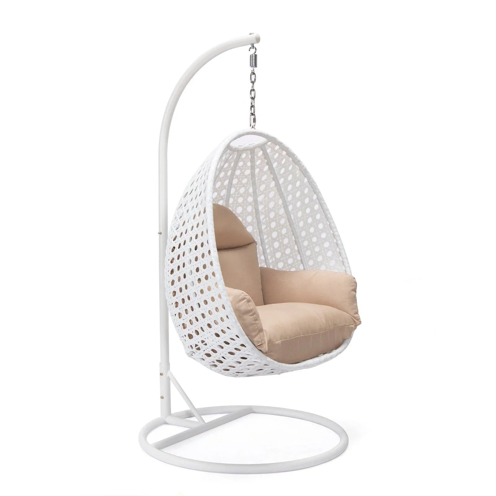 White Wicker Hanging Single Egg Swing Chair With Cushions - Elax Furniture