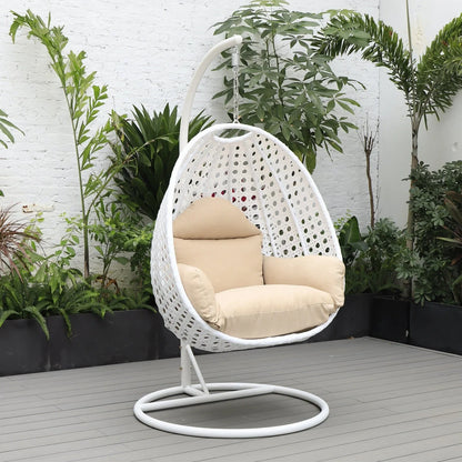 White Wicker Hanging Single Egg Swing Chair With Cushions - Elax Furniture
