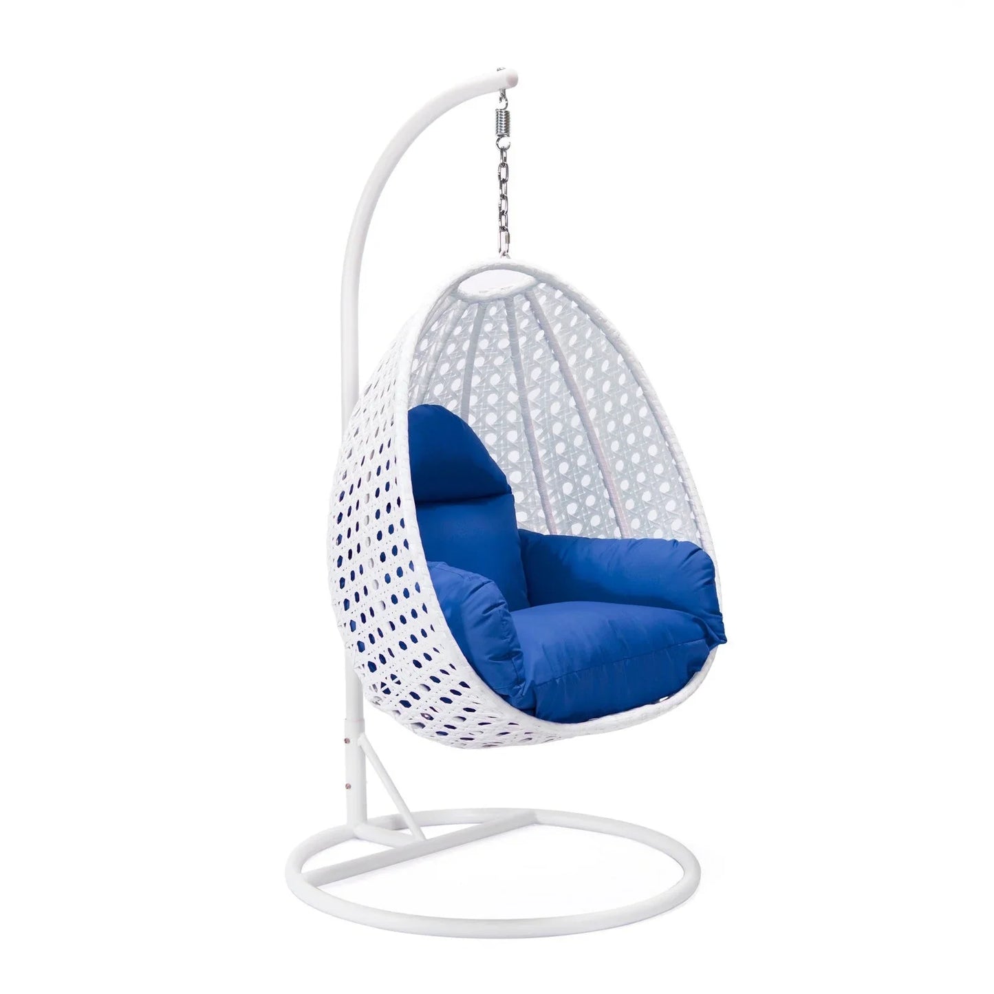 White Wicker Hanging Single Egg Swing Chair With Cushions - Elax Furniture
