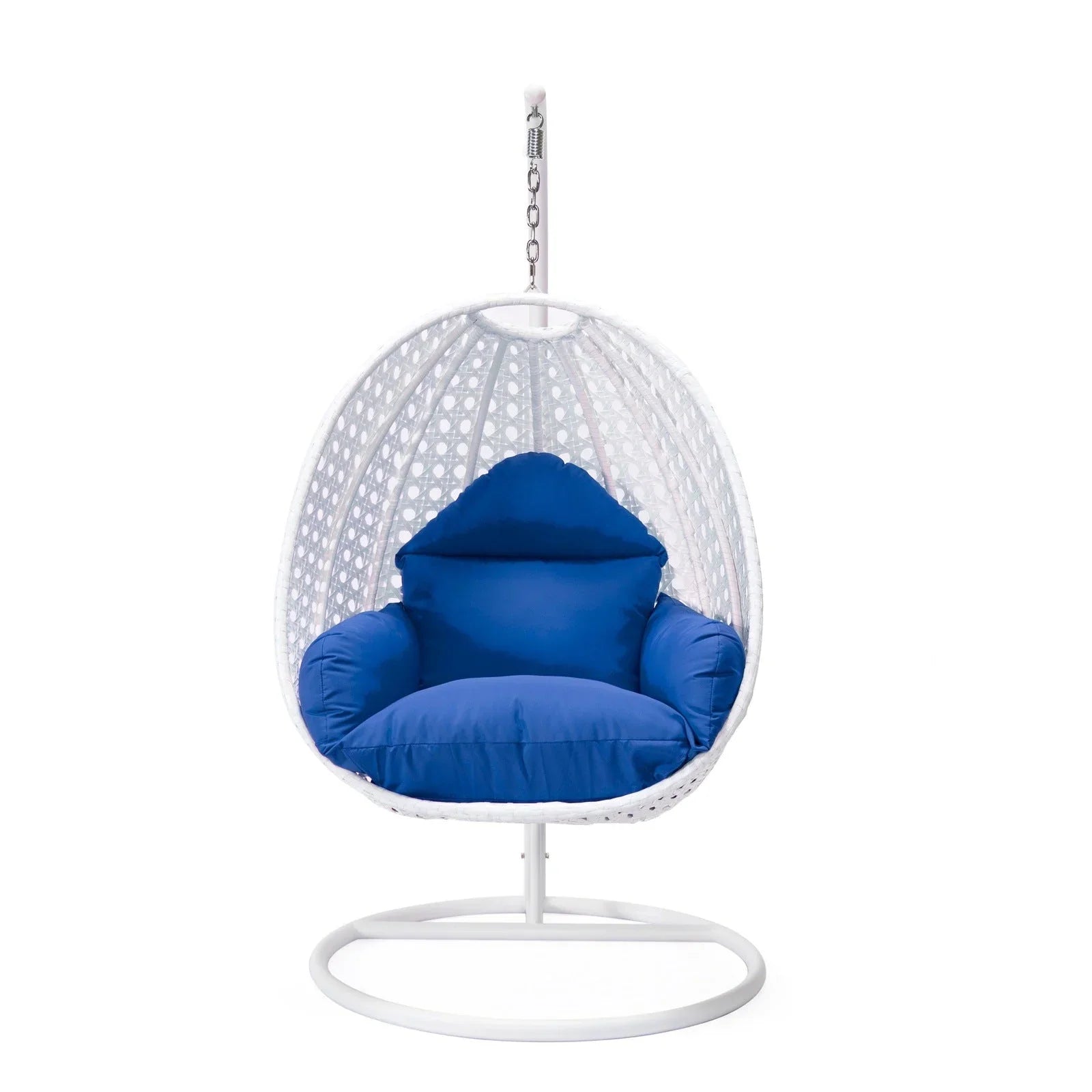 White Wicker Hanging Single Egg Swing Chair With Cushions - Elax Furniture