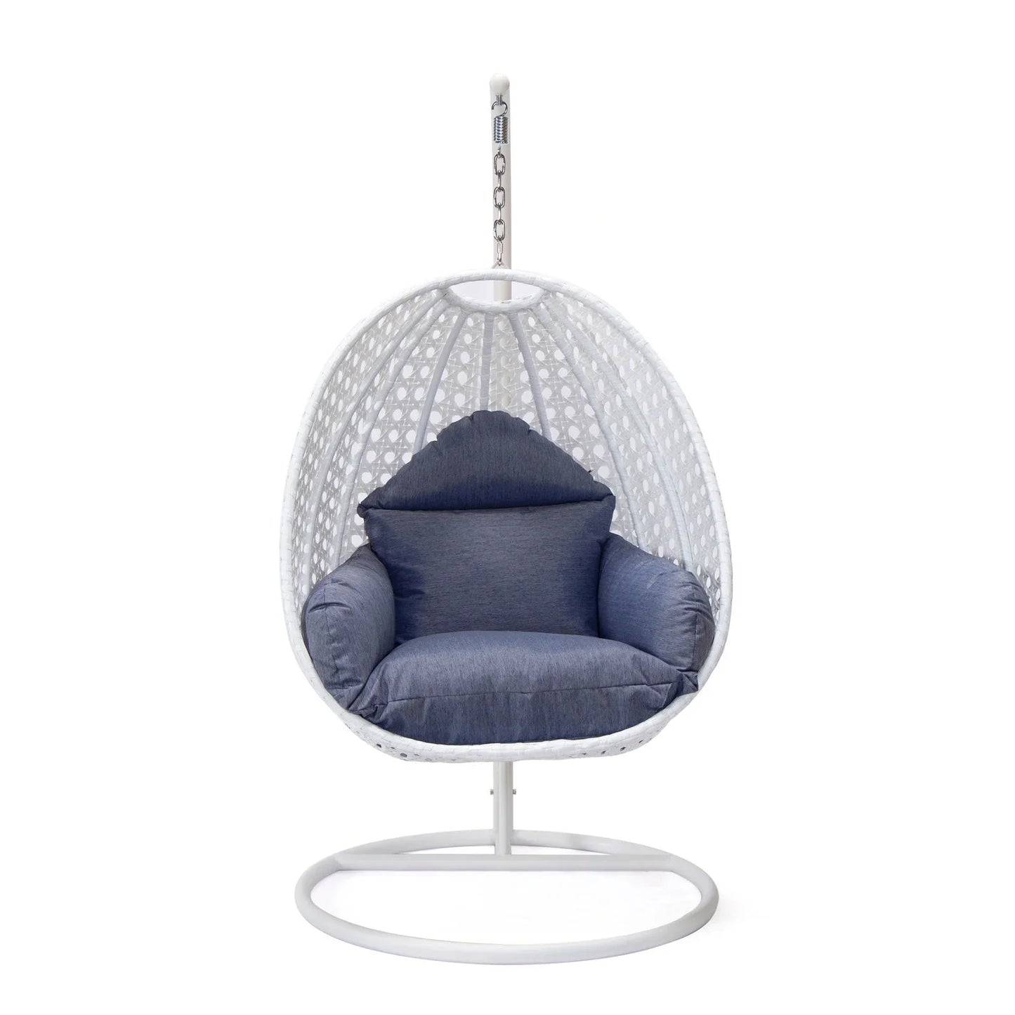 White Wicker Hanging Single Egg Swing Chair With Cushions - Elax Furniture