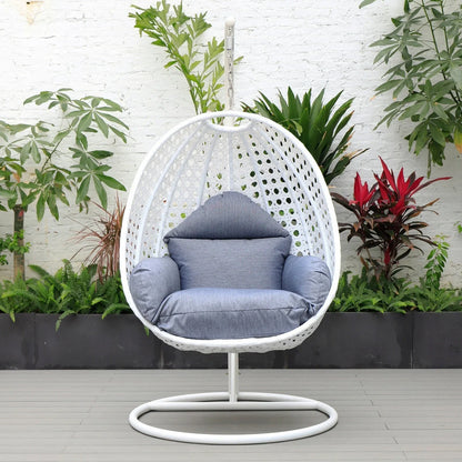 White Wicker Hanging Single Egg Swing Chair With Cushions - Elax Furniture