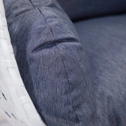 White Wicker Hanging Single Egg Swing Chair With Cushions - Elax Furniture