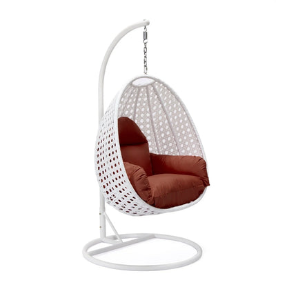 White Wicker Hanging Single Egg Swing Chair With Cushions - Elax Furniture