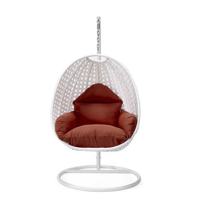White Wicker Hanging Single Egg Swing Chair With Cushions - Elax Furniture