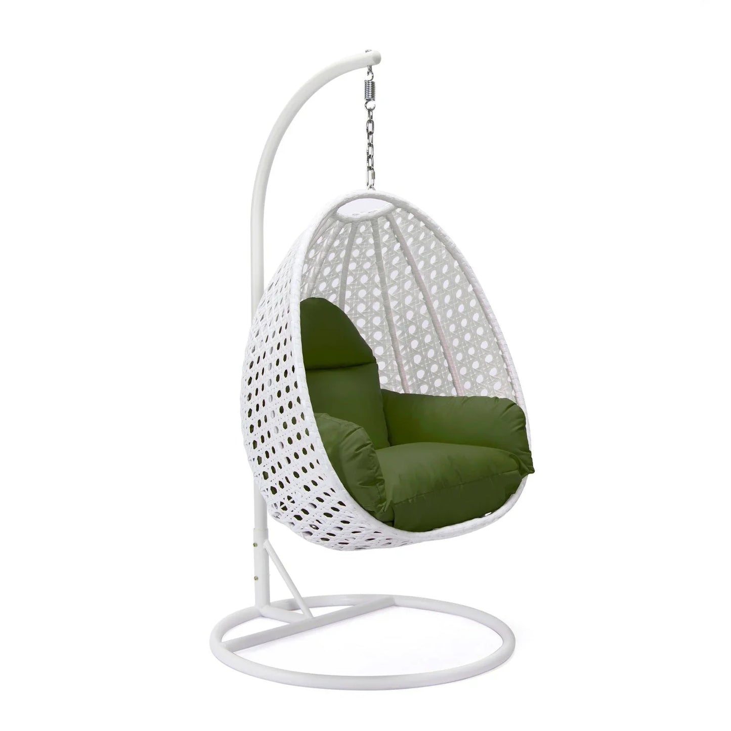 White Wicker Hanging Single Egg Swing Chair With Cushions - Elax Furniture