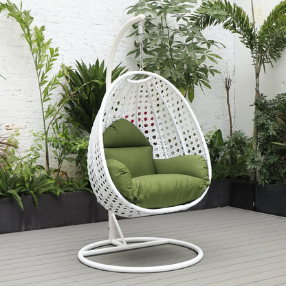 White Wicker Hanging Single Egg Swing Chair With Cushions - Elax Furniture