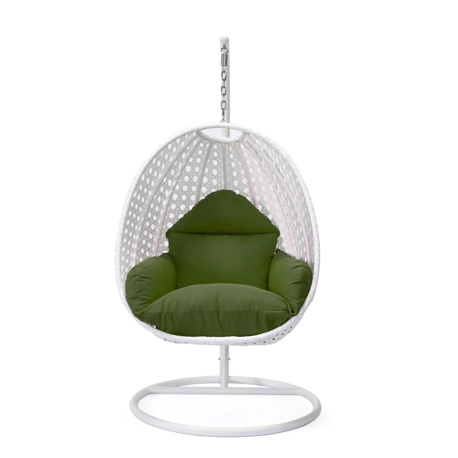 White Wicker Hanging Single Egg Swing Chair With Cushions - Elax Furniture