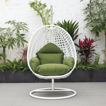 White Wicker Hanging Single Egg Swing Chair With Cushions - Elax Furniture