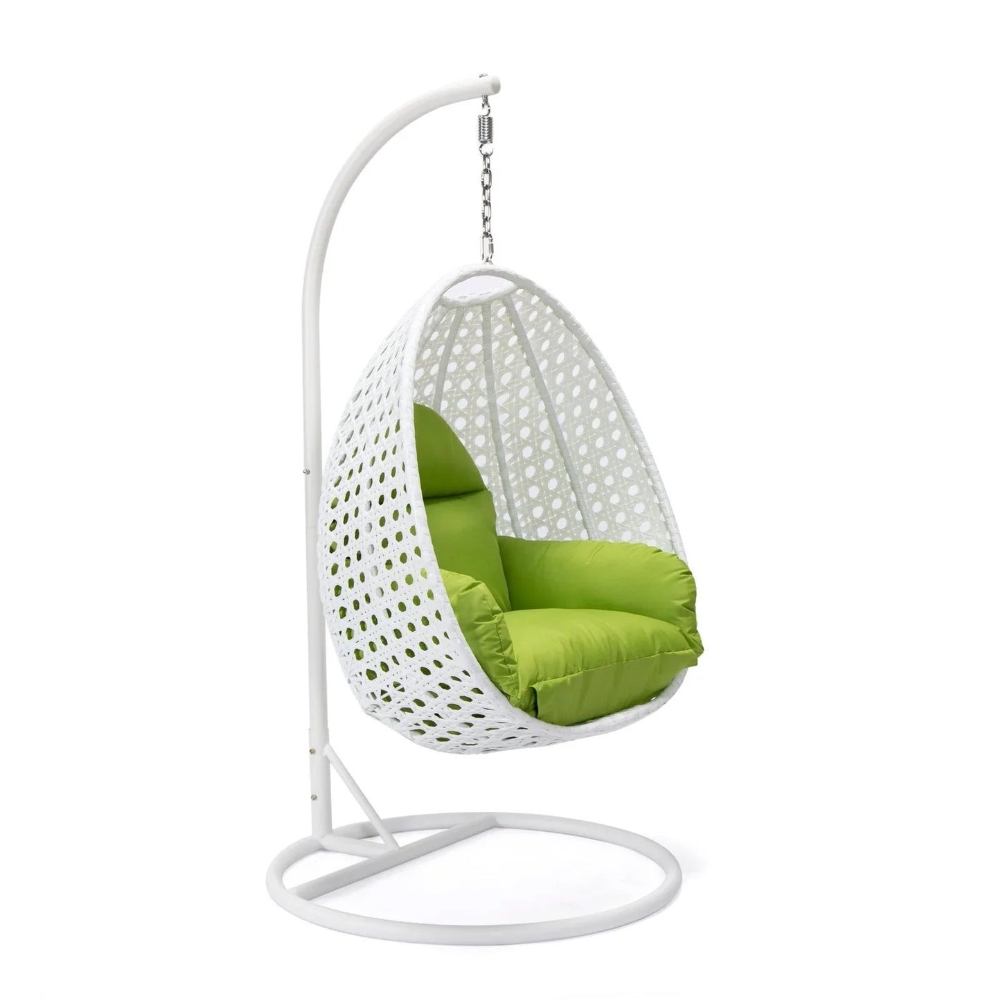 White Wicker Hanging Single Egg Swing Chair With Cushions - Elax Furniture