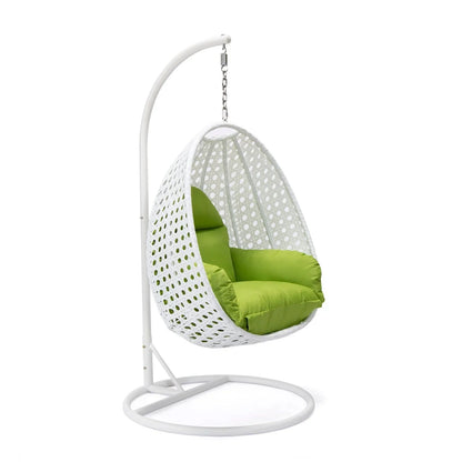 White Wicker Hanging Single Egg Swing Chair With Cushions - Elax Furniture