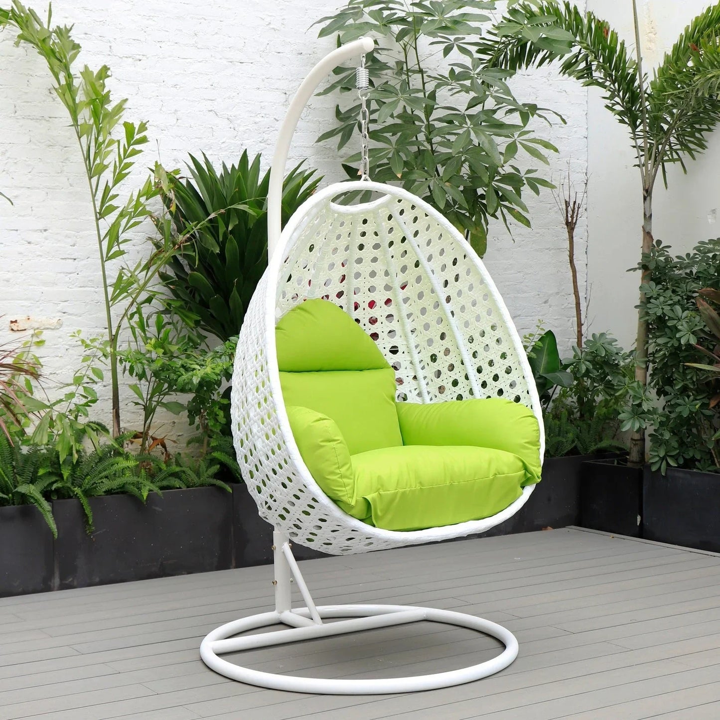 White Wicker Hanging Single Egg Swing Chair With Cushions - Elax Furniture