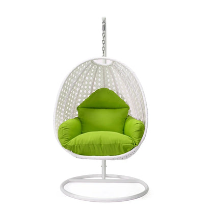 White Wicker Hanging Single Egg Swing Chair With Cushions - Elax Furniture