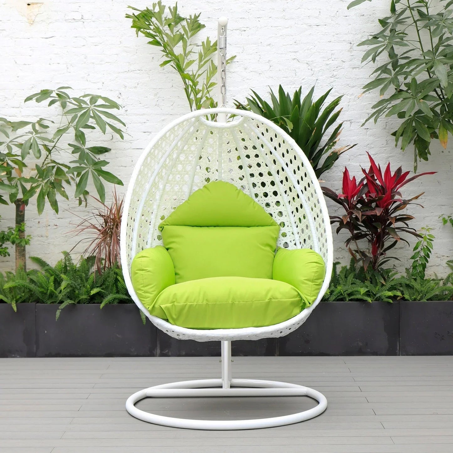 White Wicker Hanging Single Egg Swing Chair With Cushions - Elax Furniture