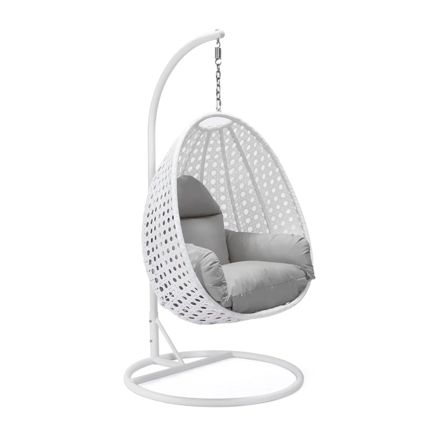 White Wicker Hanging Single Egg Swing Chair With Cushions - Elax Furniture