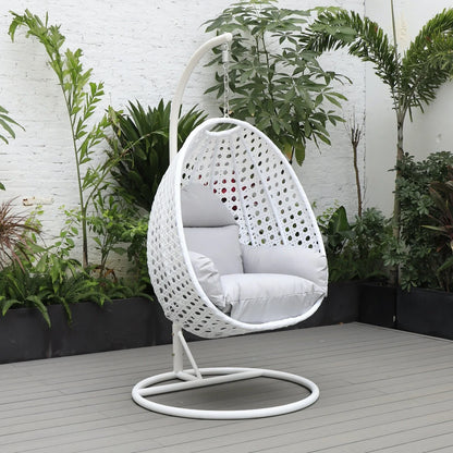 White Wicker Hanging Single Egg Swing Chair With Cushions - Elax Furniture