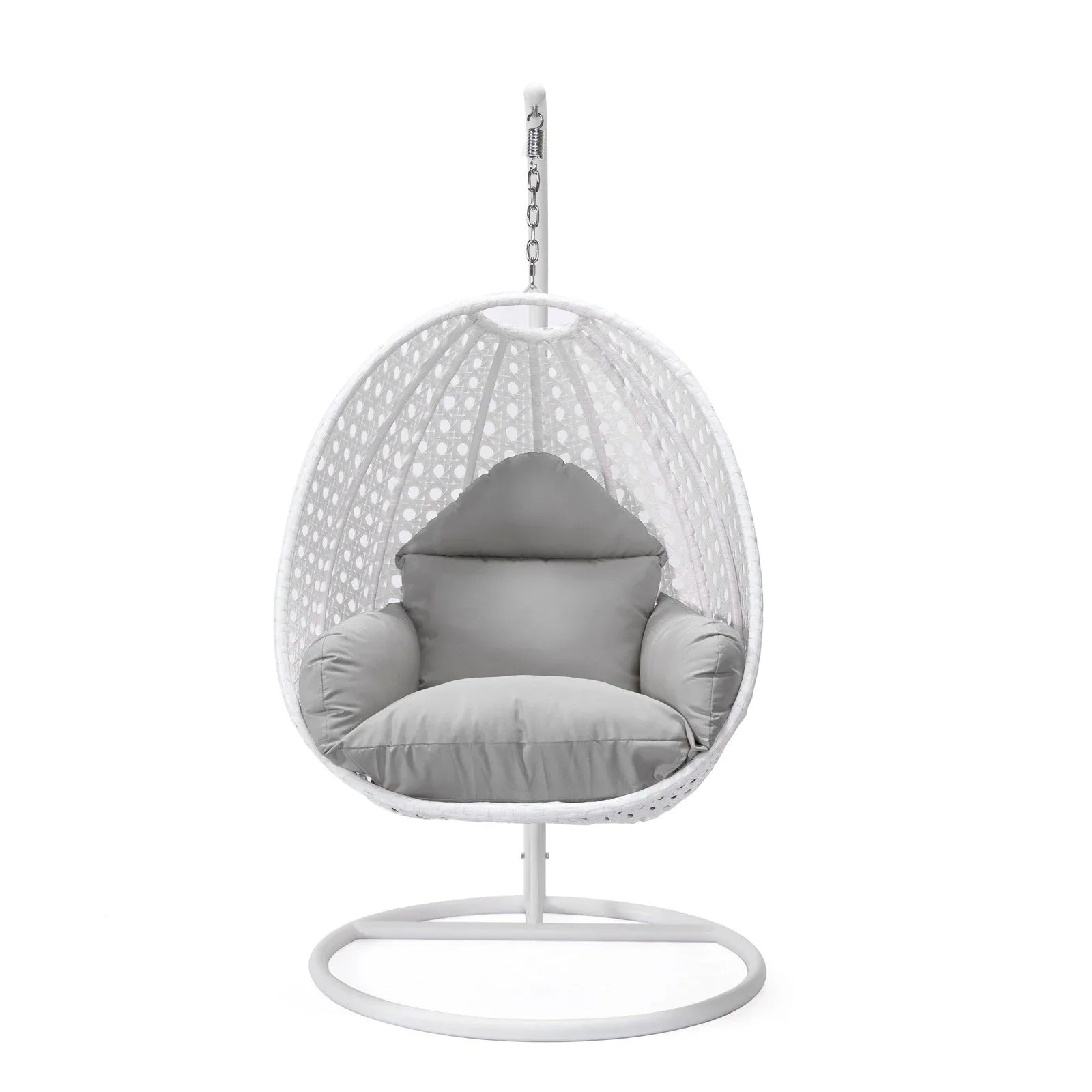White Wicker Hanging Single Egg Swing Chair With Cushions - Elax Furniture
