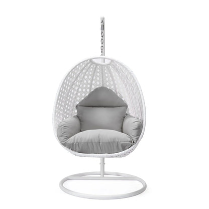 White Wicker Hanging Single Egg Swing Chair With Cushions - Elax Furniture