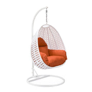 White Wicker Hanging Single Egg Swing Chair With Cushions - Elax Furniture