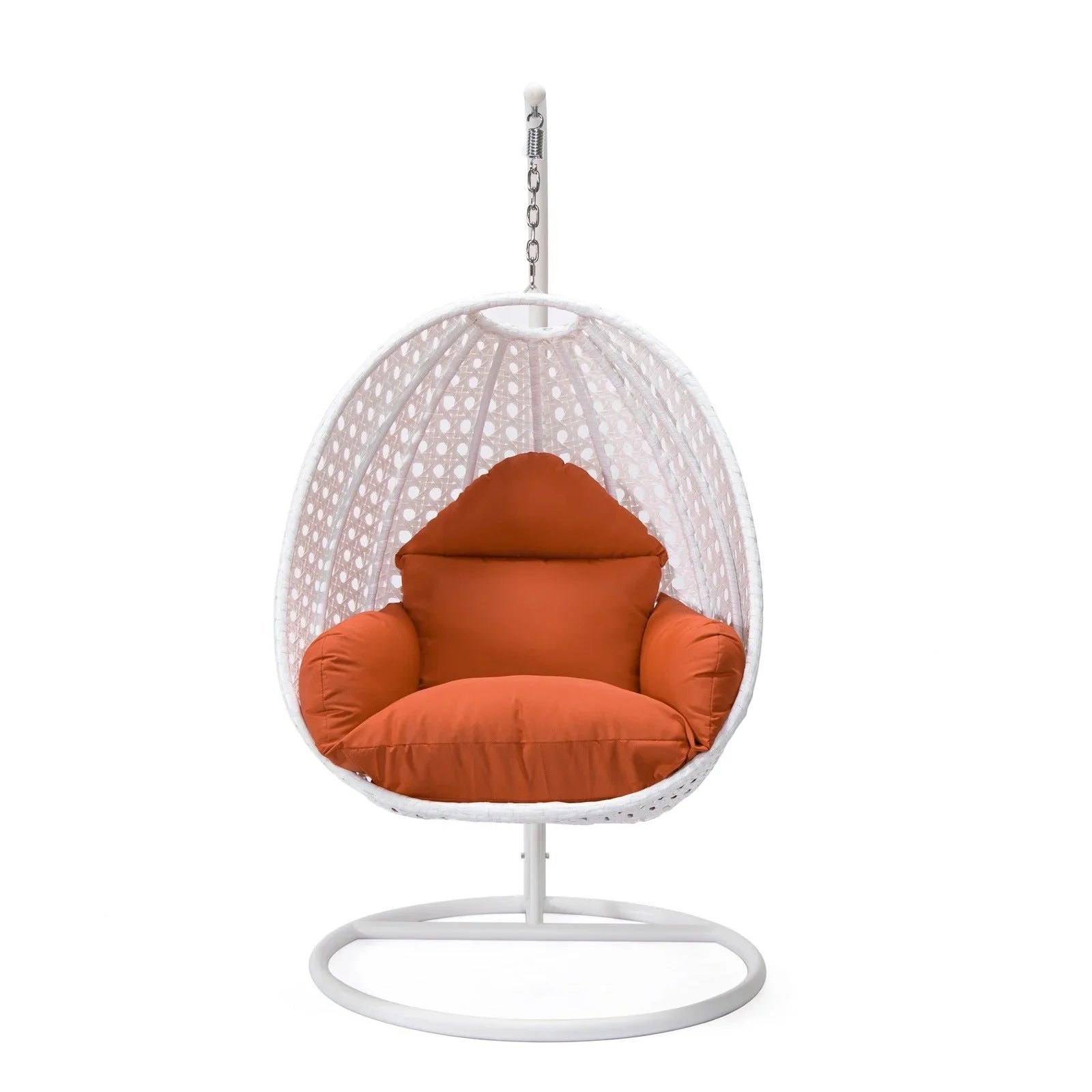 White Wicker Hanging Single Egg Swing Chair With Cushions - Elax Furniture