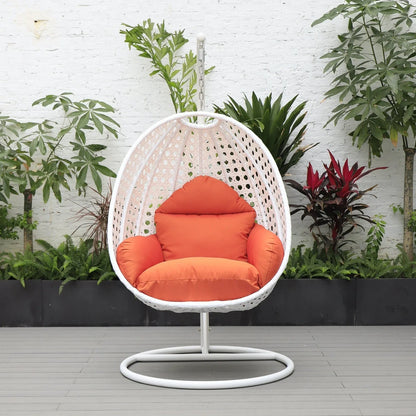 White Wicker Hanging Single Egg Swing Chair With Cushions - Elax Furniture