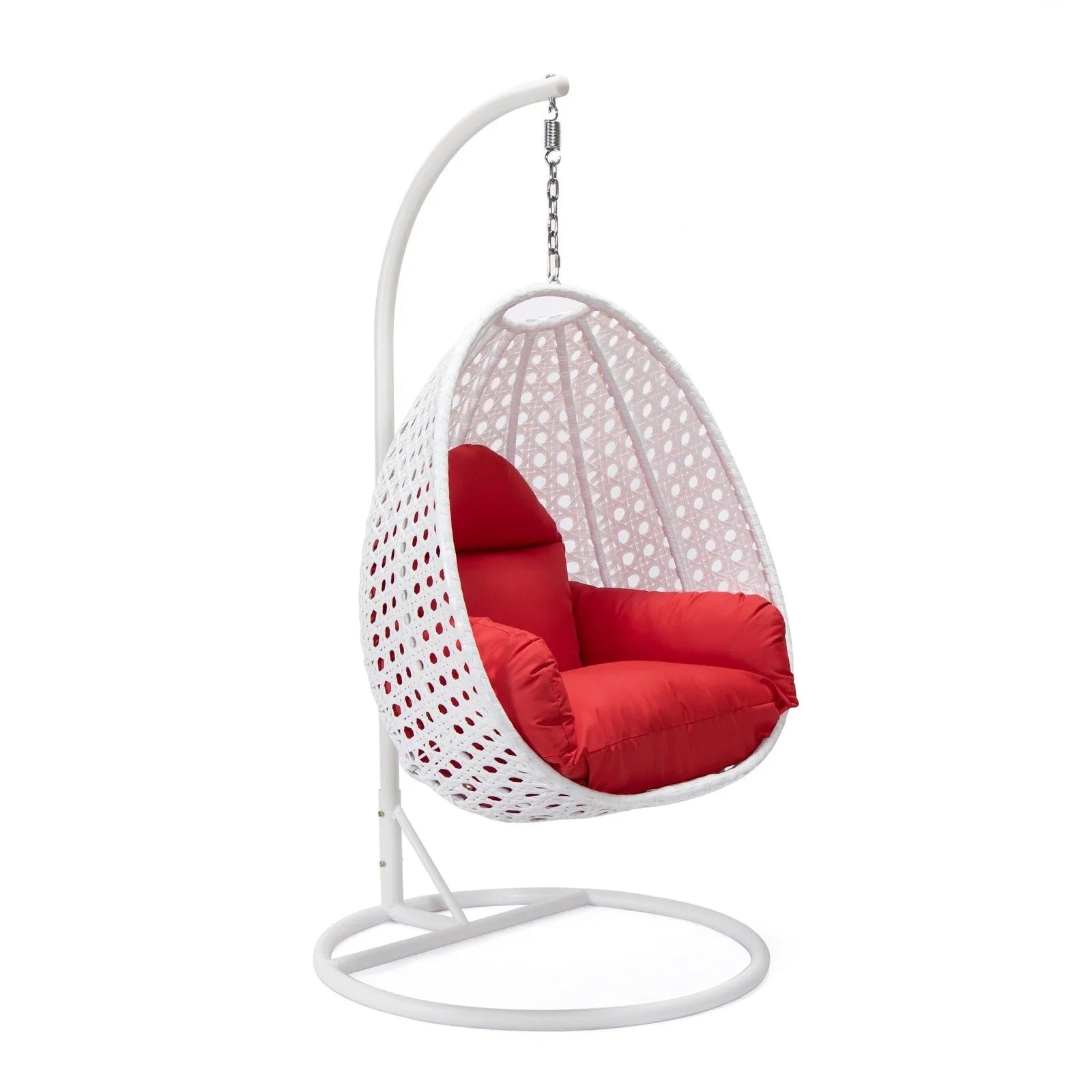 White Wicker Hanging Single Egg Swing Chair With Cushions - Elax Furniture