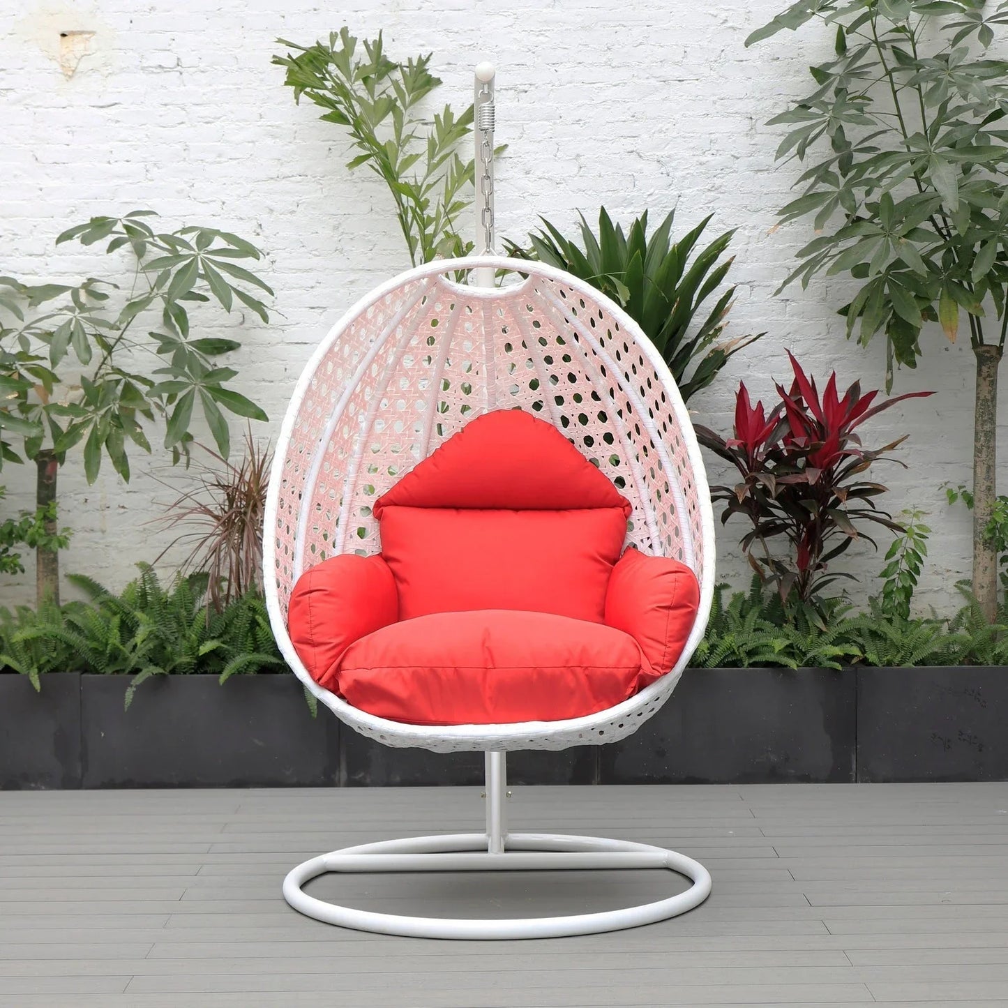 White Wicker Hanging Single Egg Swing Chair With Cushions - Elax Furniture