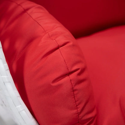 White Wicker Hanging Single Egg Swing Chair With Cushions - Elax Furniture