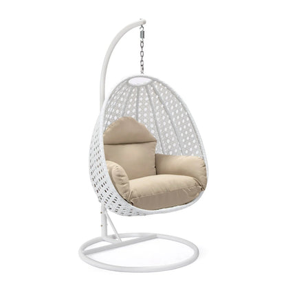 White Wicker Hanging Single Egg Swing Chair With Cushions - Elax Furniture