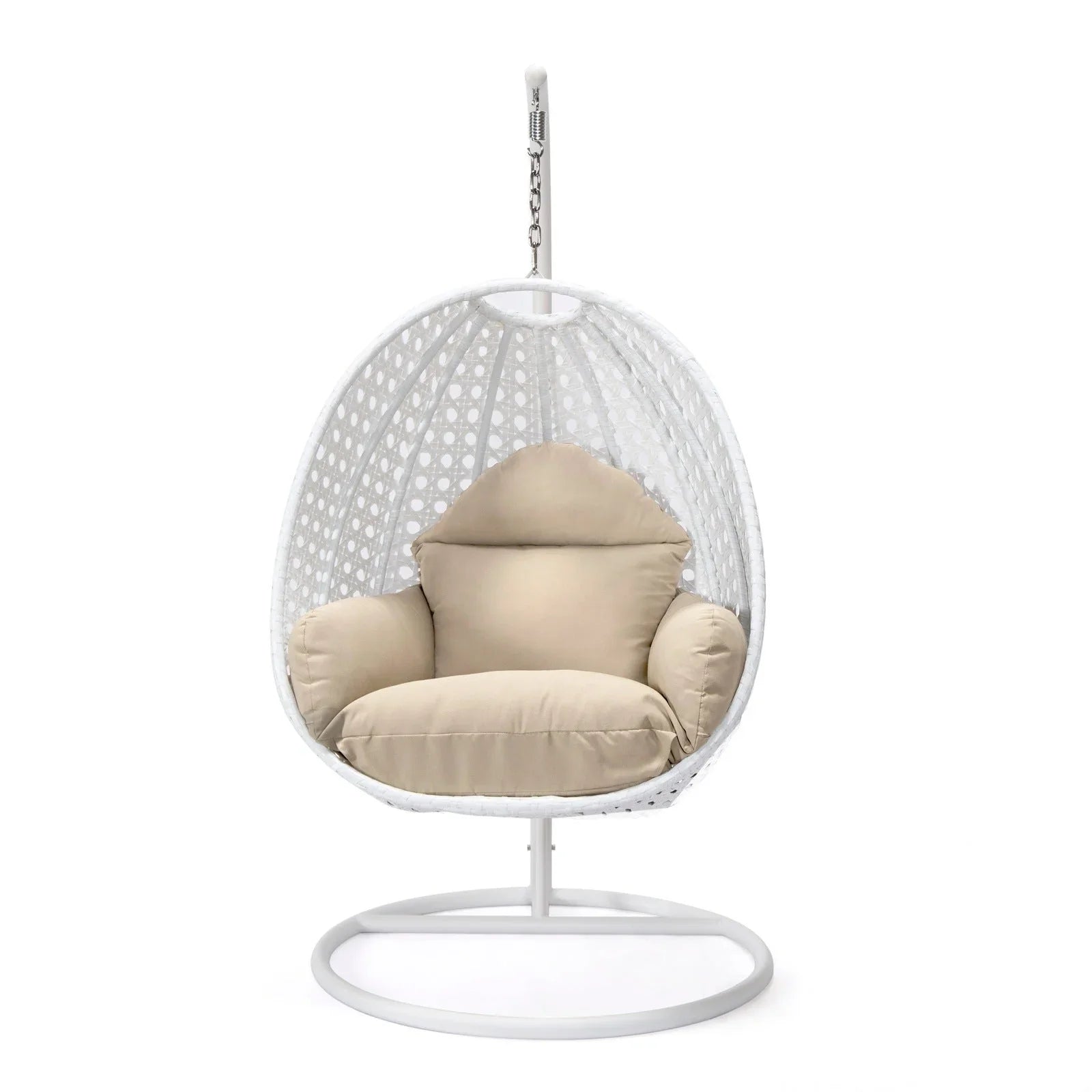 White Wicker Hanging Single Egg Swing Chair With Cushions - Elax Furniture