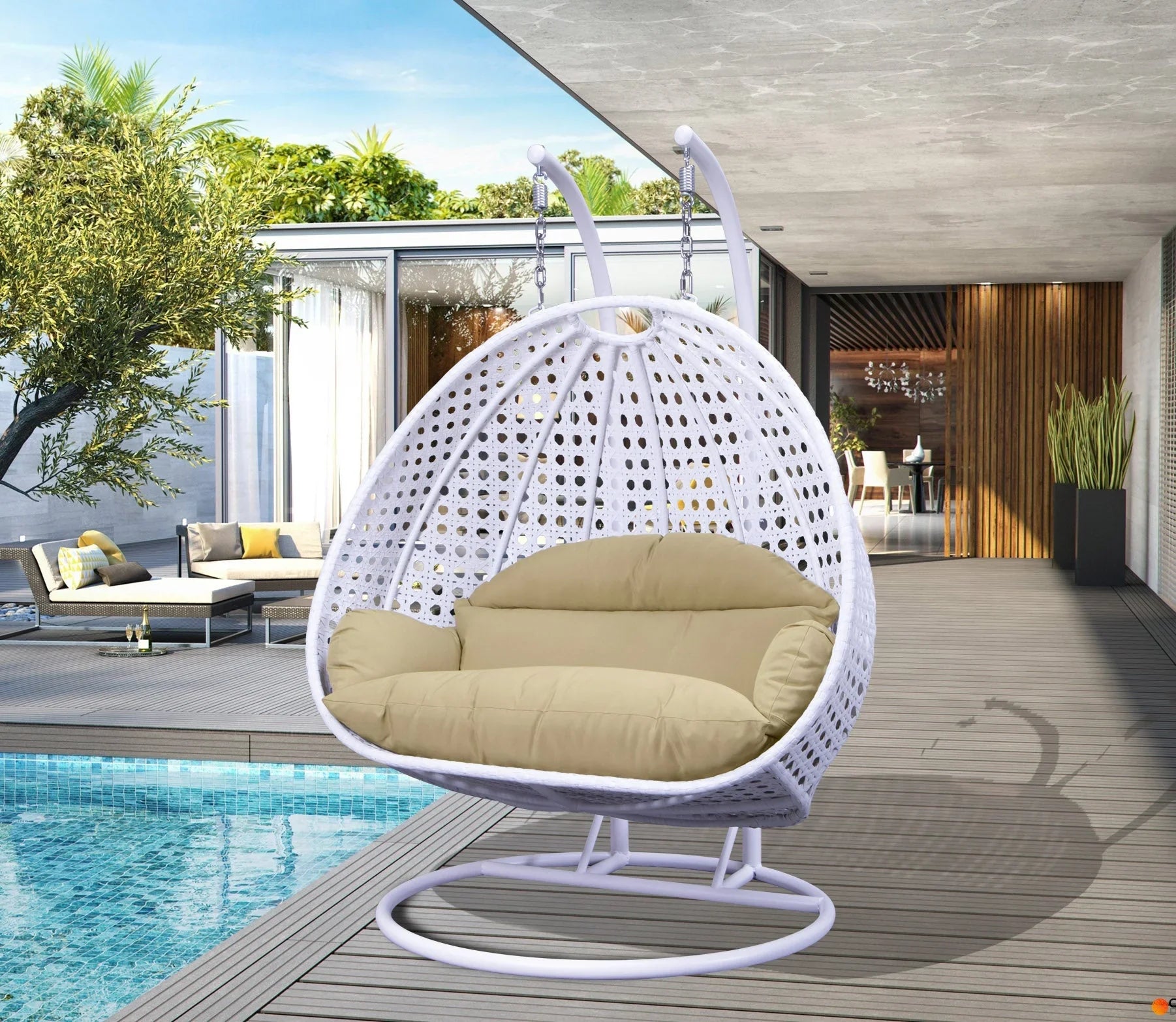 Modern White Wicker Hanging Double Seater Egg Swing Chair - Elax Furniture