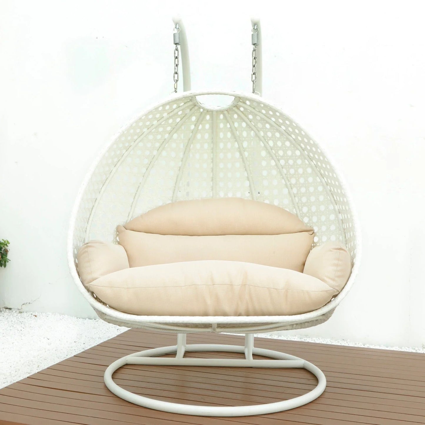 Modern White Wicker Hanging Double Seater Egg Swing Chair - Elax Furniture