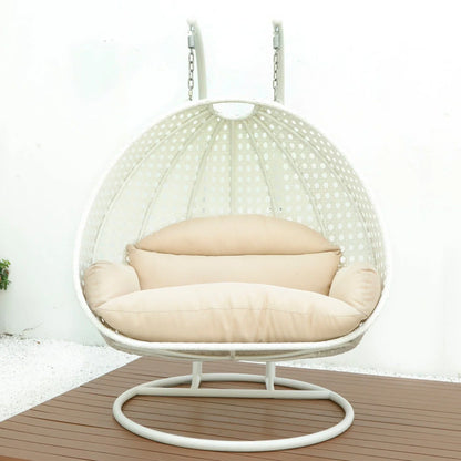 Modern White Wicker Hanging Double Seater Egg Swing Chair - Elax Furniture