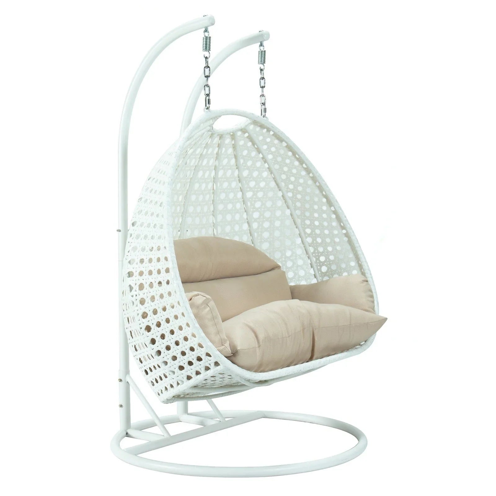 Modern White Wicker Hanging Double Seater Egg Swing Chair - Elax Furniture