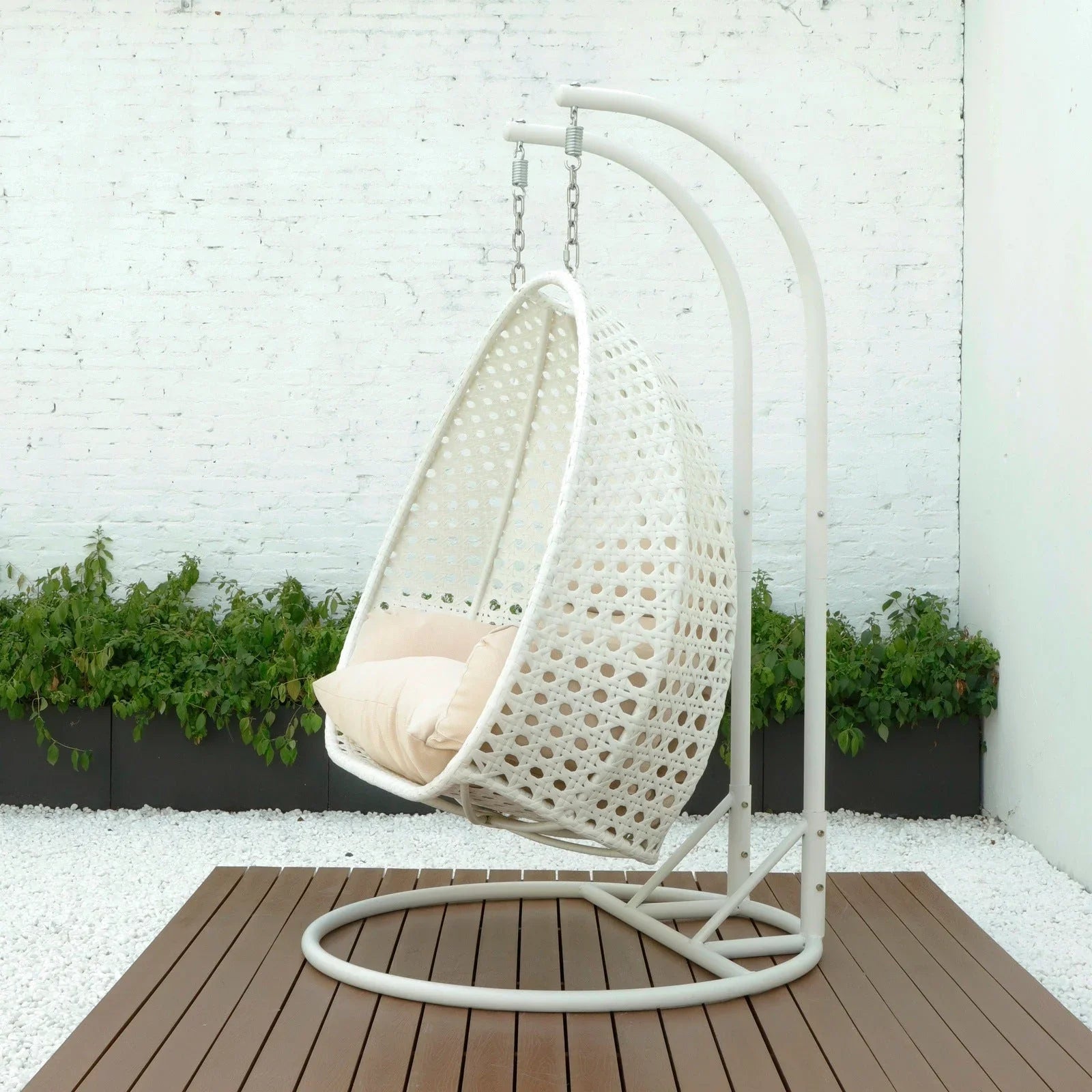 Modern White Wicker Hanging Double Seater Egg Swing Chair - Elax Furniture