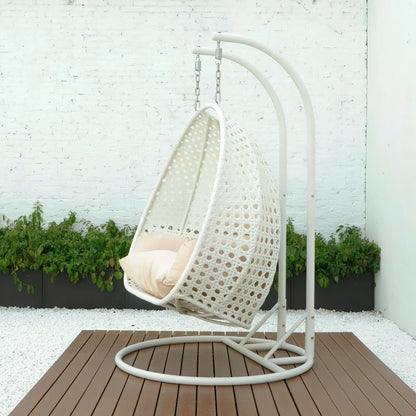 Modern White Wicker Hanging Double Seater Egg Swing Chair - Elax Furniture