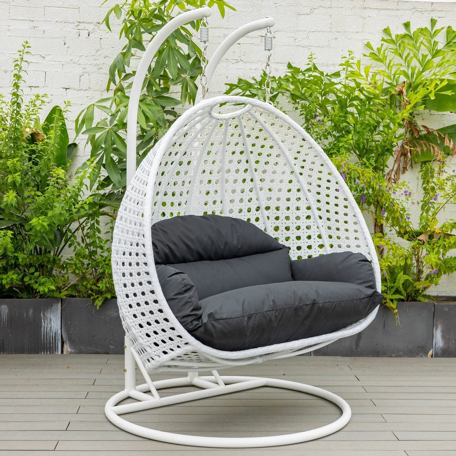 Modern White Wicker Hanging Double Seater Egg Swing Chair - Elax Furniture