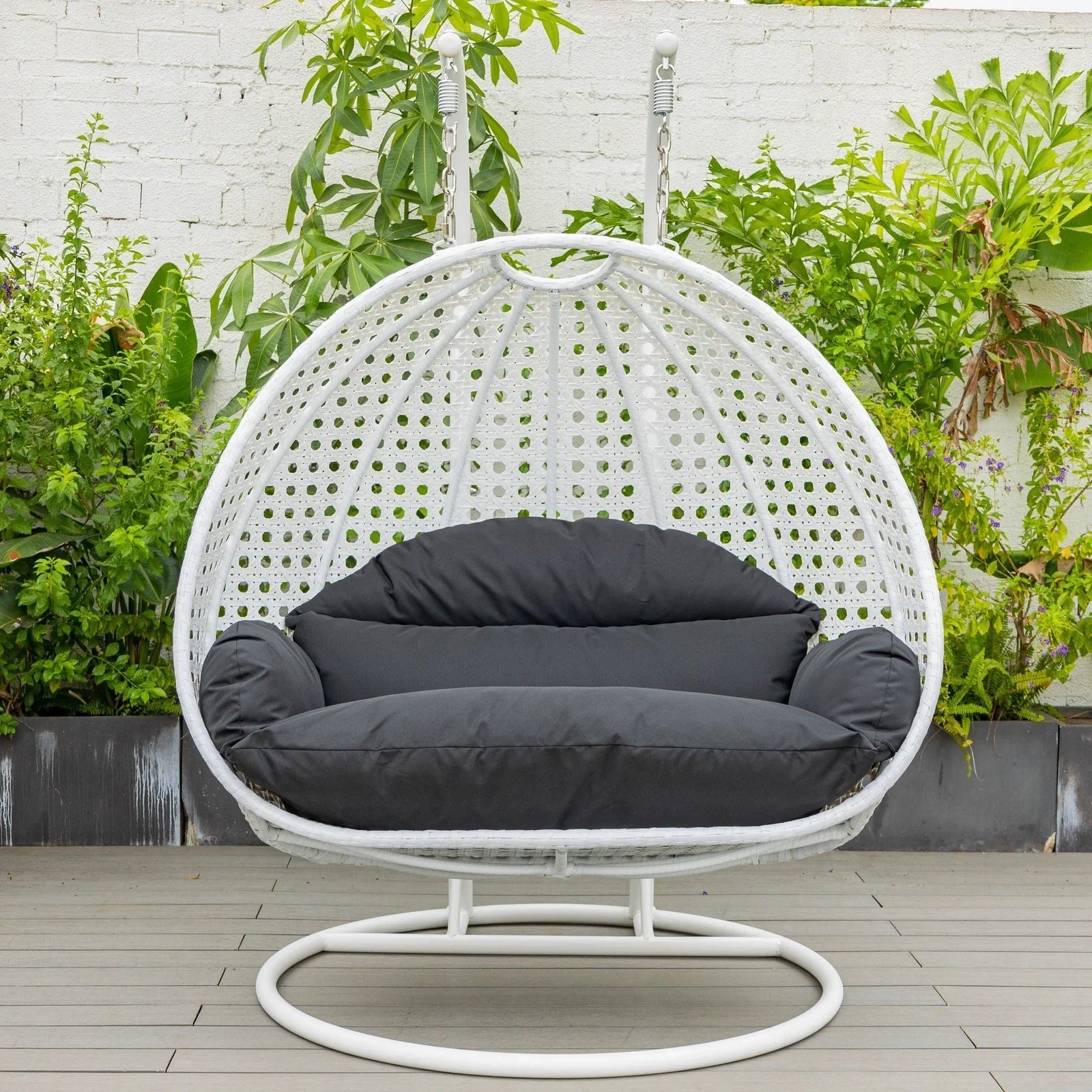 Modern White Wicker Hanging Double Seater Egg Swing Chair - Elax Furniture