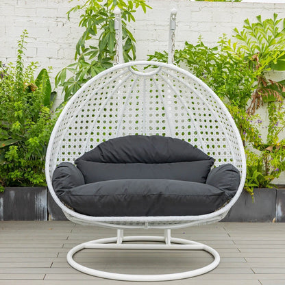 Modern White Wicker Hanging Double Seater Egg Swing Chair - Elax Furniture