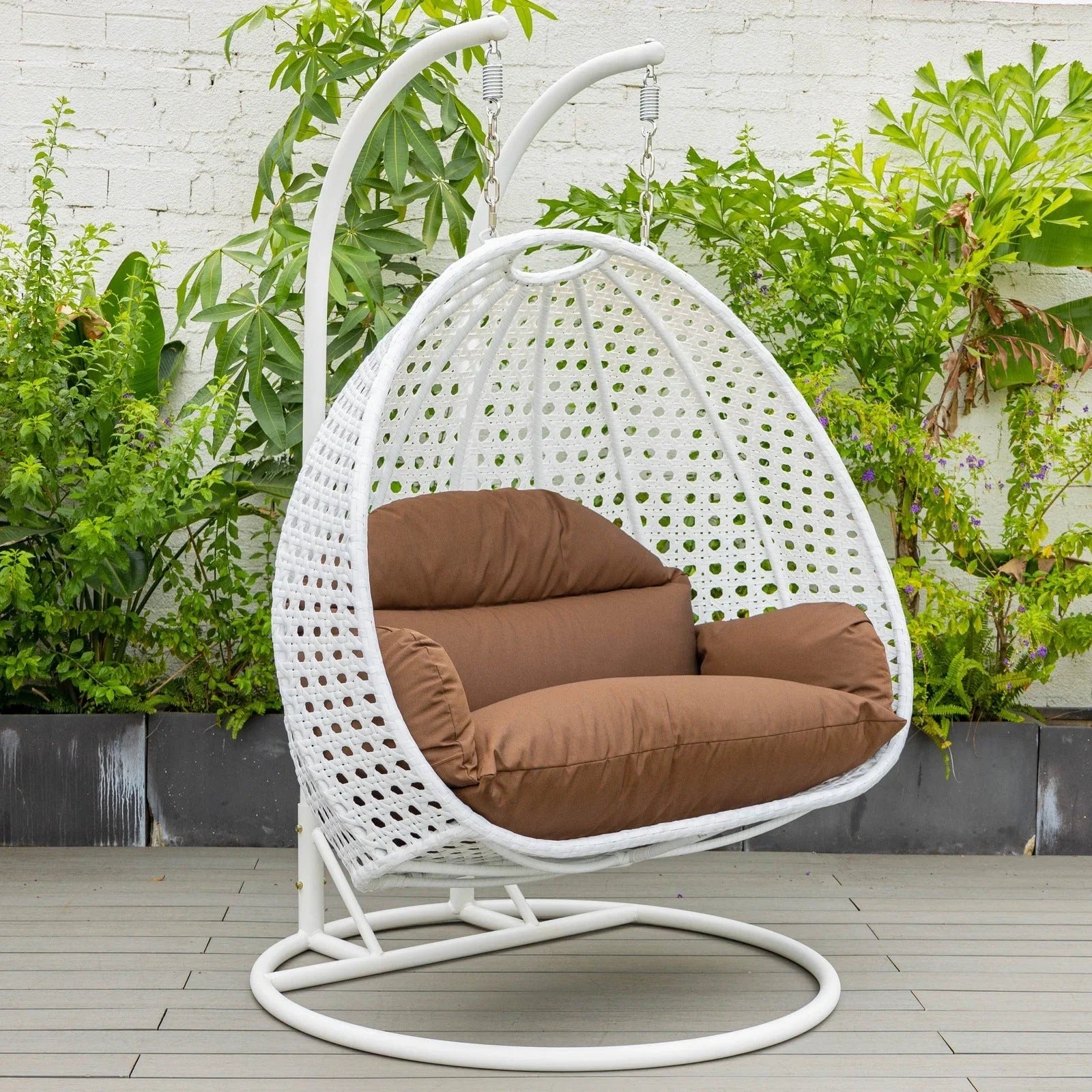 Modern White Wicker Hanging Double Seater Egg Swing Chair - Elax Furniture