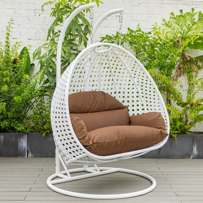 Modern White Wicker Hanging Double Seater Egg Swing Chair - Elax Furniture