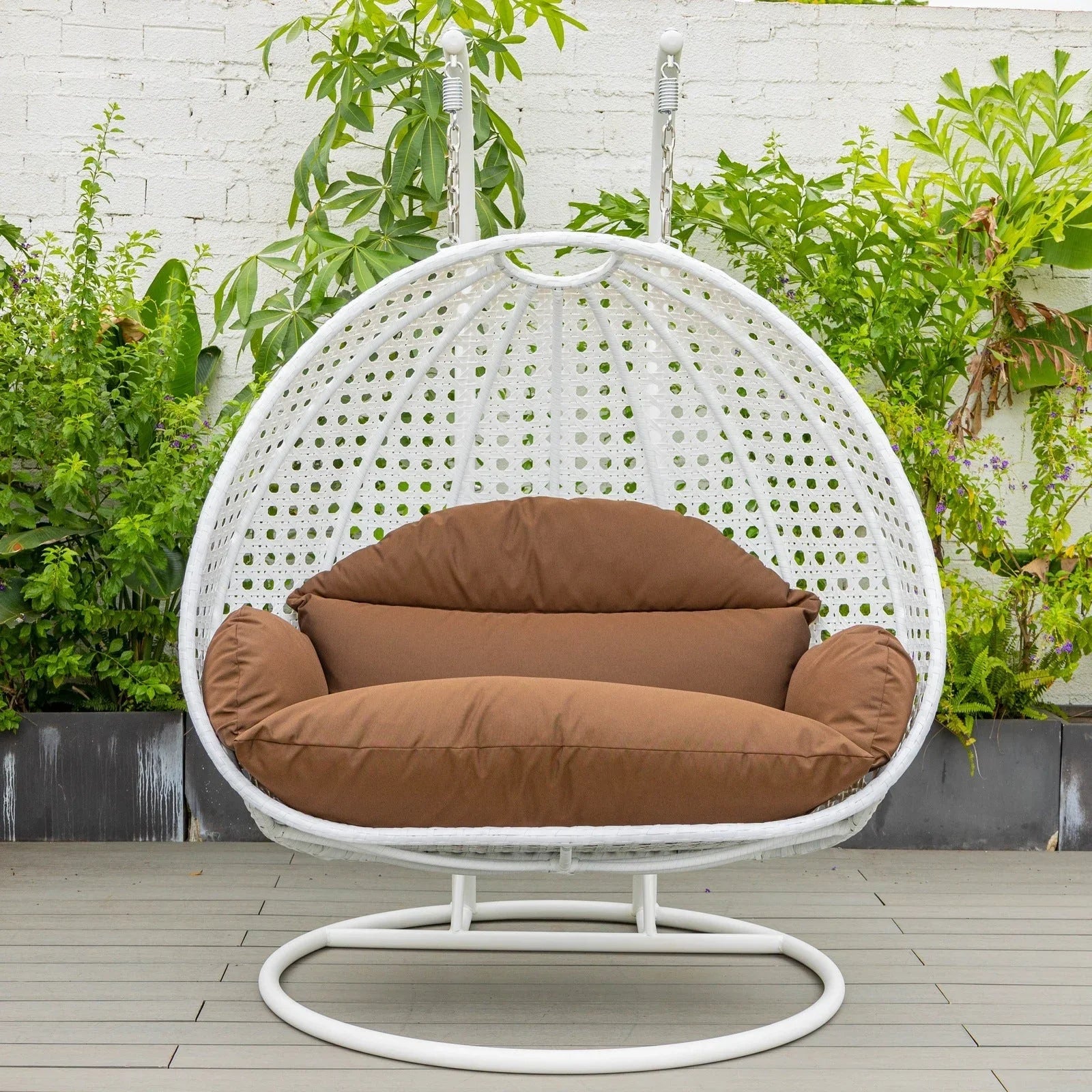 Modern White Wicker Hanging Double Seater Egg Swing Chair - Elax Furniture