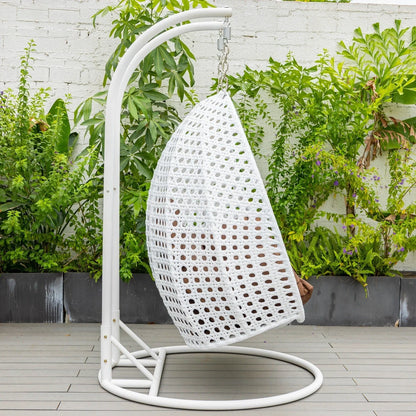 Modern White Wicker Hanging Double Seater Egg Swing Chair - Elax Furniture