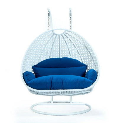 Modern White Wicker Hanging Double Seater Egg Swing Chair - Elax Furniture