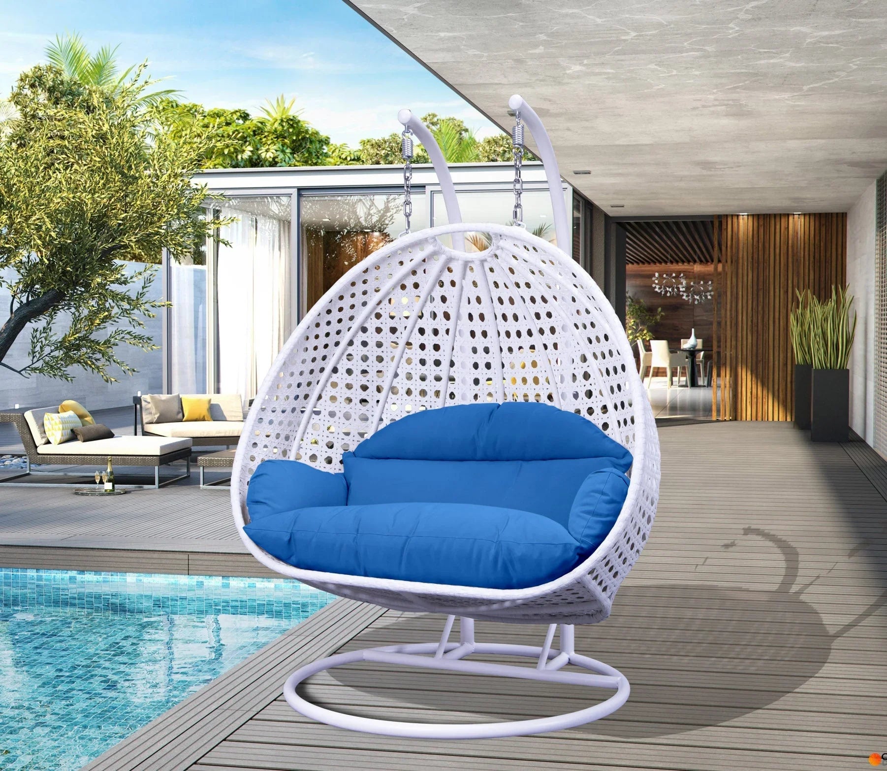 Modern White Wicker Hanging Double Seater Egg Swing Chair - Elax Furniture