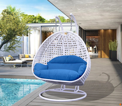 Modern White Wicker Hanging Double Seater Egg Swing Chair - Elax Furniture
