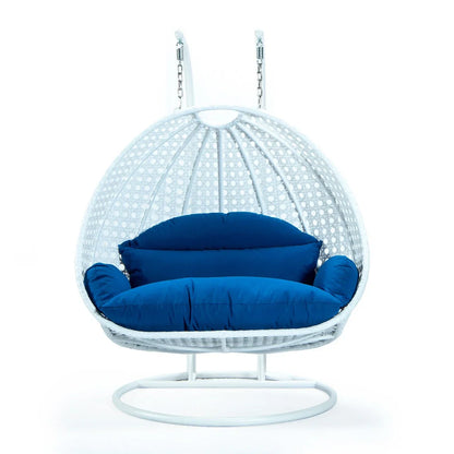 Modern White Wicker Hanging Double Seater Egg Swing Chair - Elax Furniture