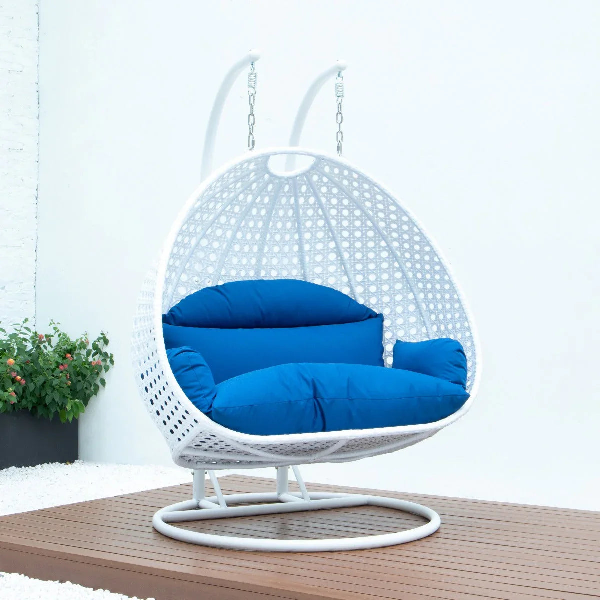 Modern White Wicker Hanging Double Seater Egg Swing Chair - Elax Furniture